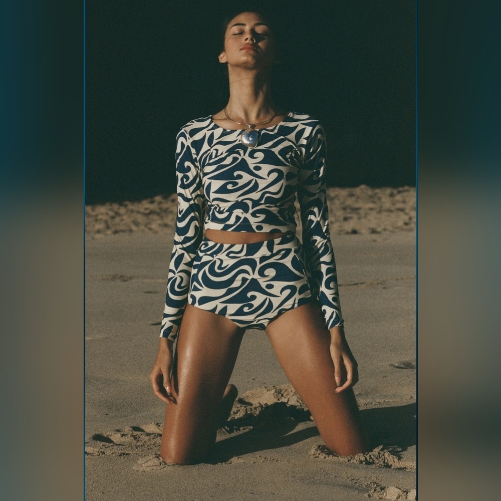 Stylish Blue and White Women's Swim Short